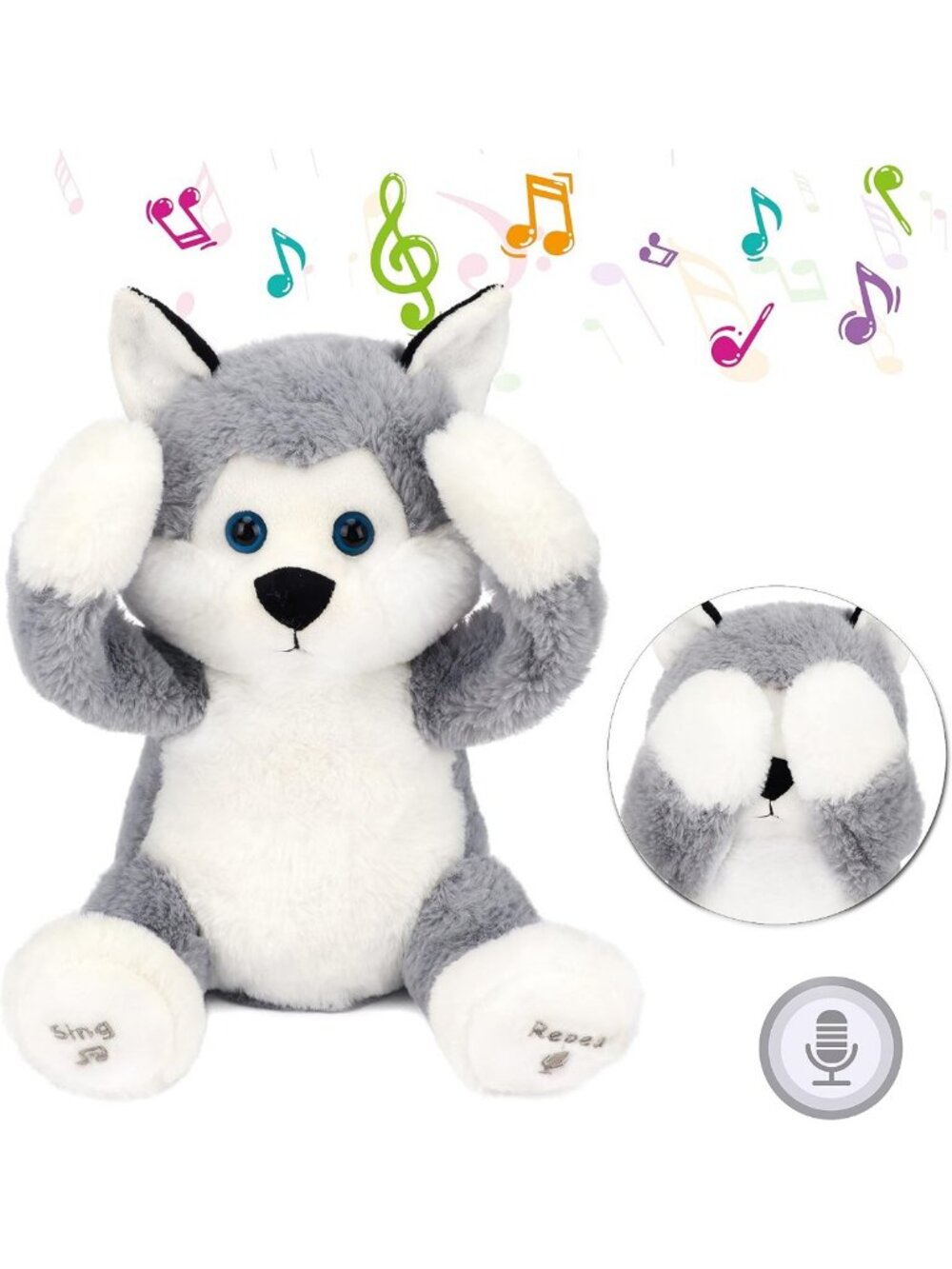 Interactive Plush Dog Toy - Talking Singing Stuffed Animal, Adorable Gray Husky